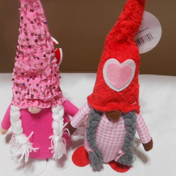2 NEW Valentine's Day Decorative weighted Gnomes pink & red w/ braids 15" ππ - Picture 8 of 9